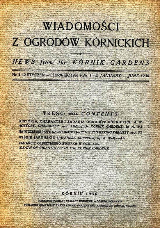 Ryc. 12. Okładka „Wiadomości z Ogrodów Kórnickich”